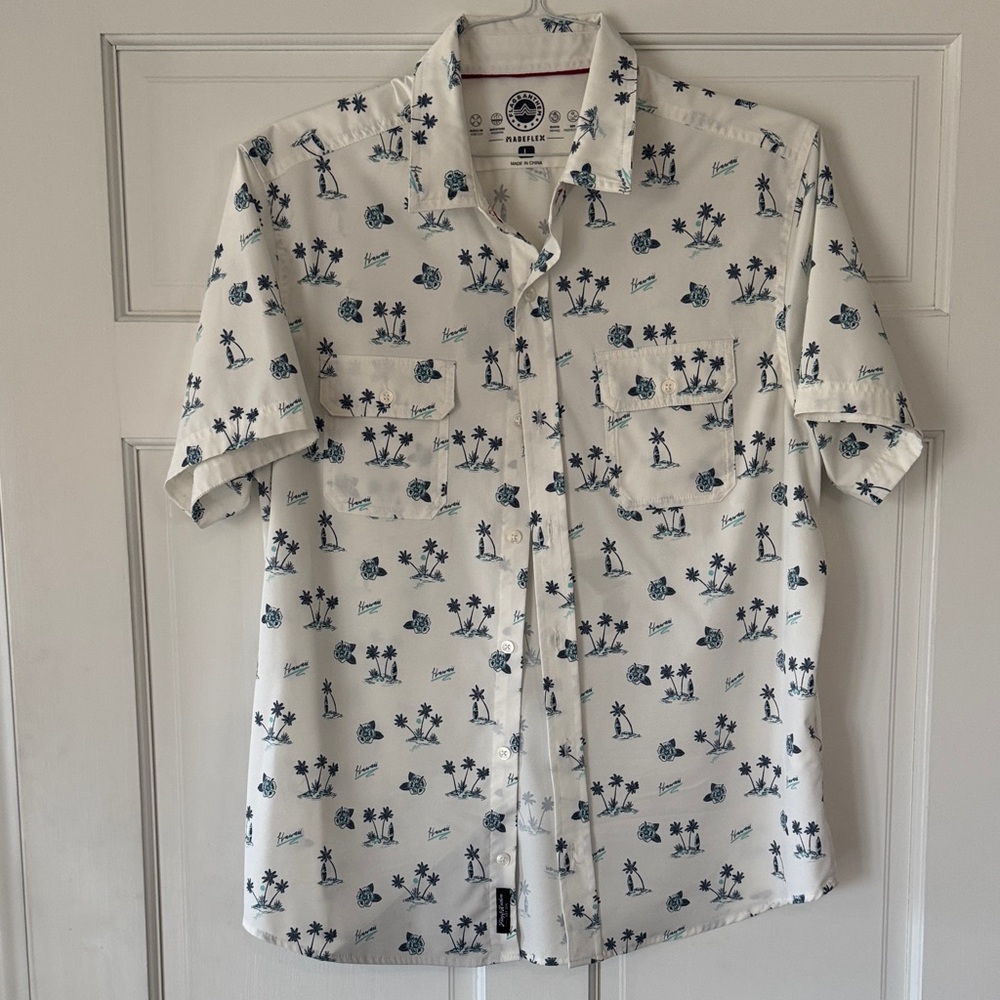White and Blue Palm Print Shirt
